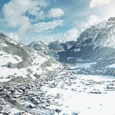 Winterpanorama von Mellau im Bregenzerwald
